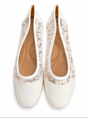 NWOT Ivory Floral Lace Mesh Ballet Flats Bridal Wedding EU 38.5 US 8